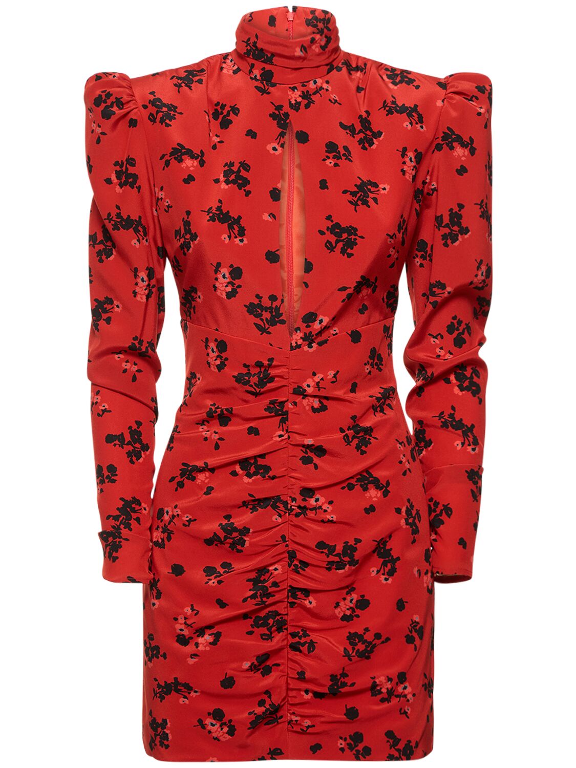 Shop Alessandra Rich Printed Silk High Neck Mini Dress In Red,black