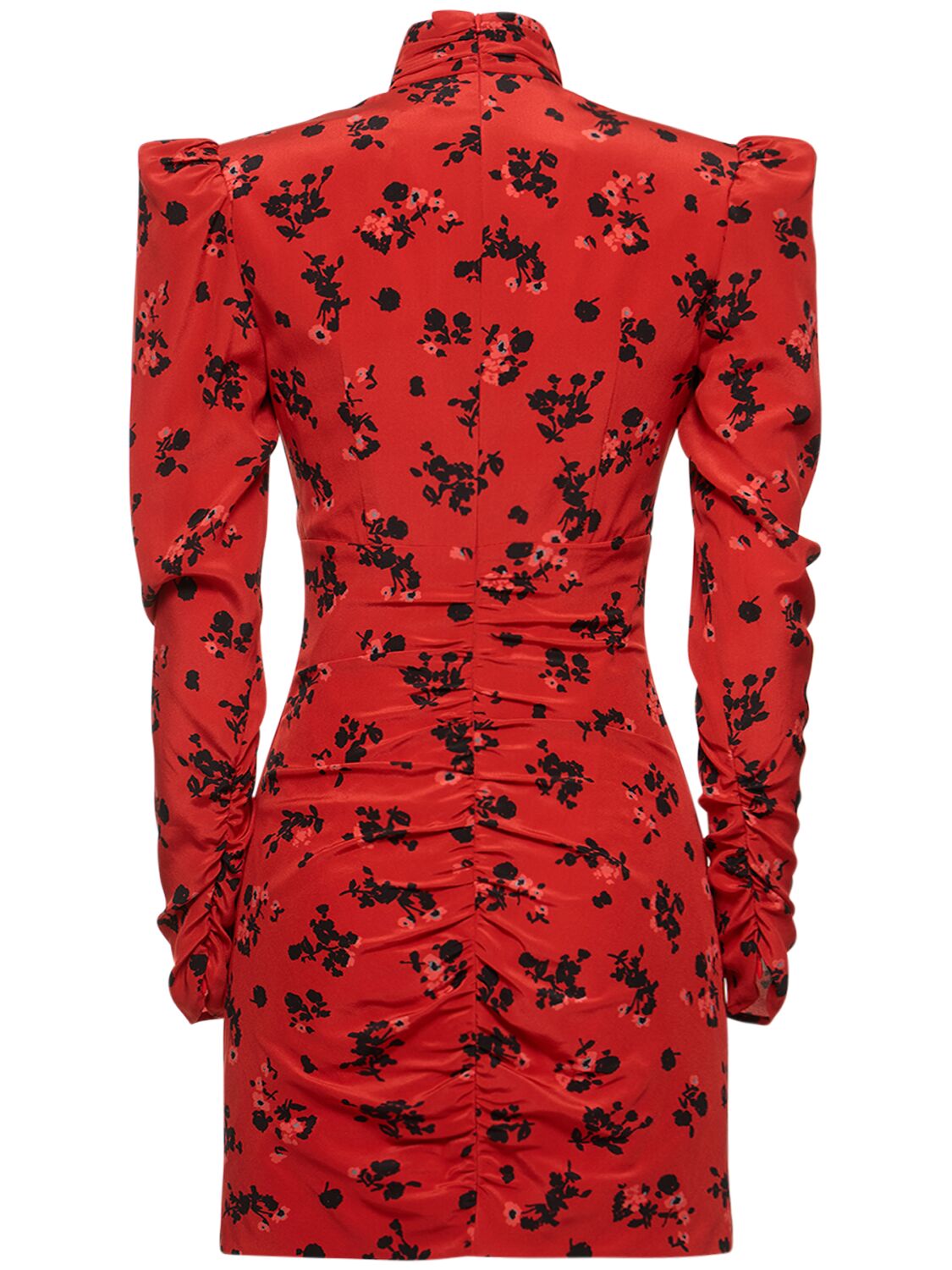 Shop Alessandra Rich Printed Silk High Neck Mini Dress In Red,black