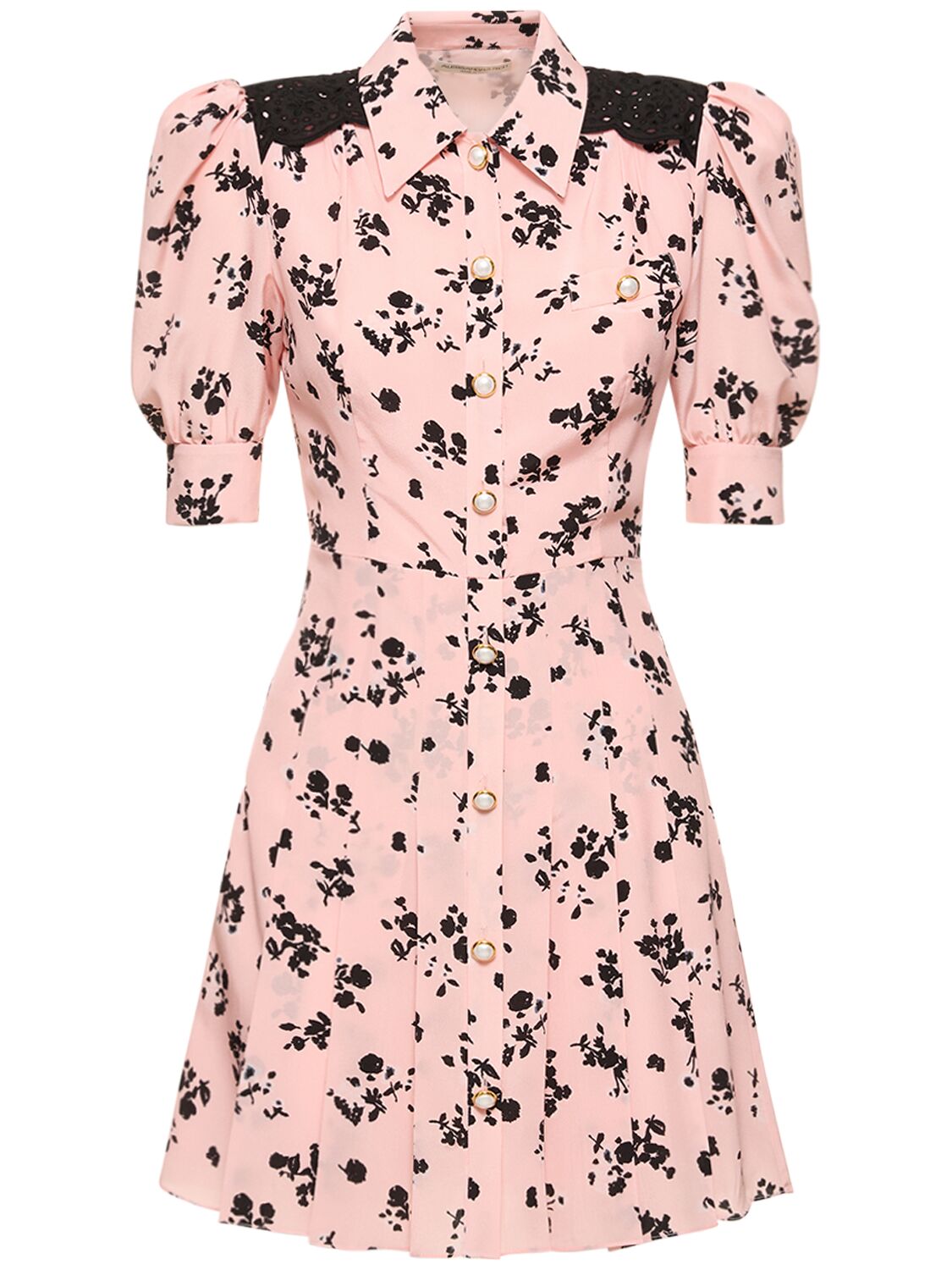 Shop Alessandra Rich Printed Silk Short Sleeve Mini Dress In Pink,black