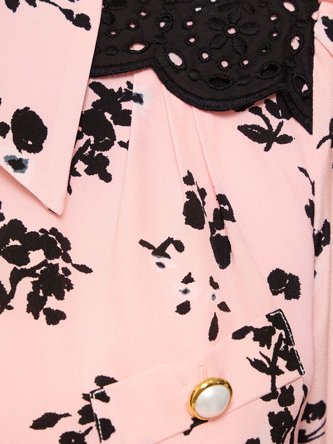 Shop Alessandra Rich Printed Silk Short Sleeve Mini Dress In Pink,black