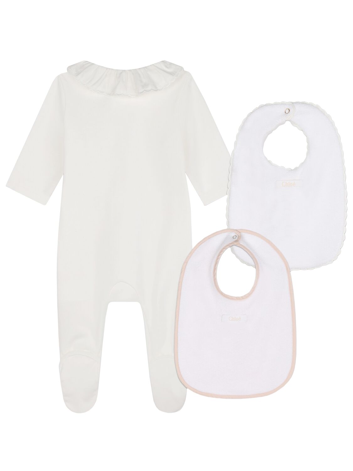 Shop Chloé Organic Cotton Romper & 2 Bibs In White