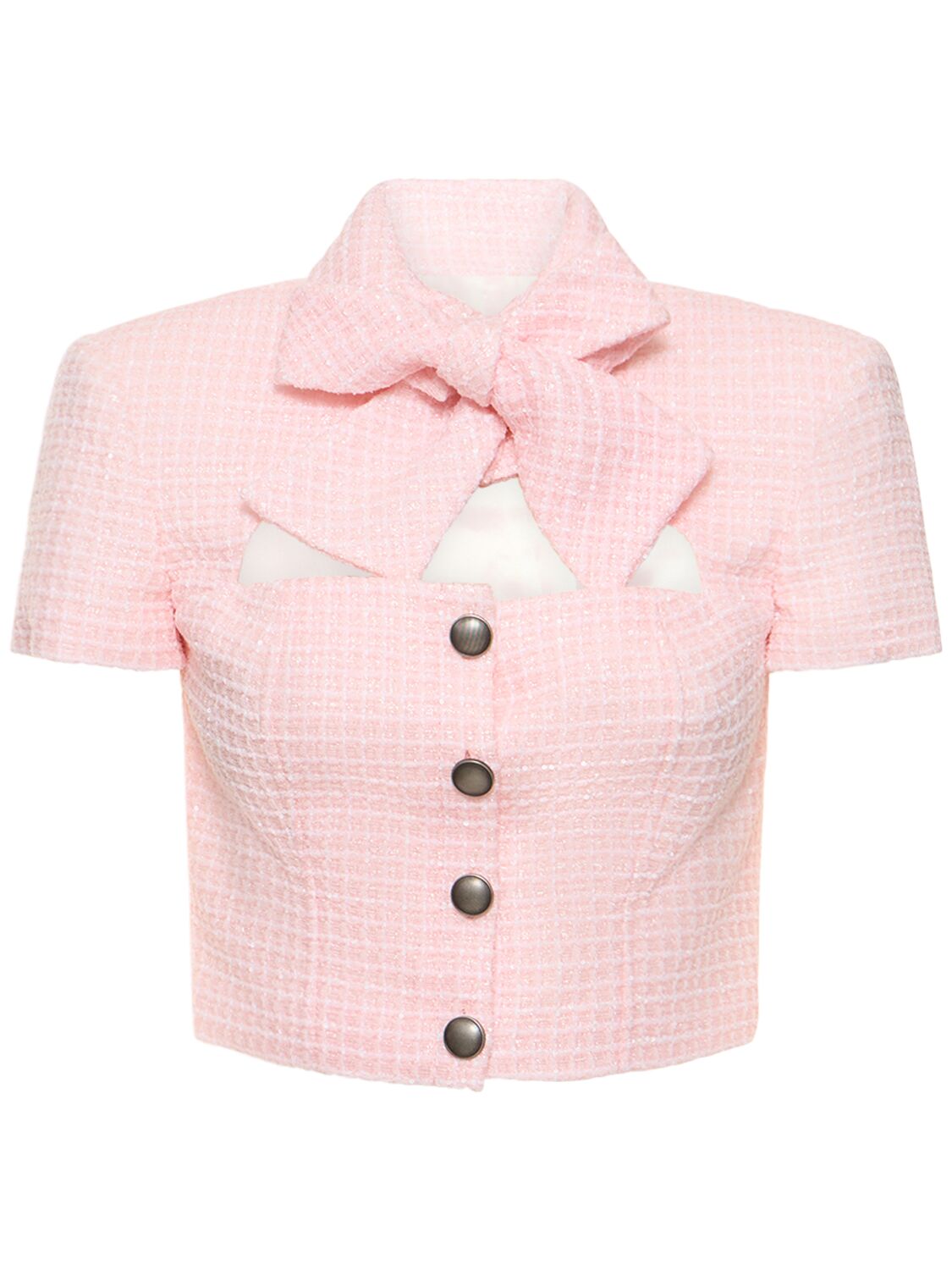 Alessandra Rich Sequin-embellished Cropped Tweed Jacket In Light Pink