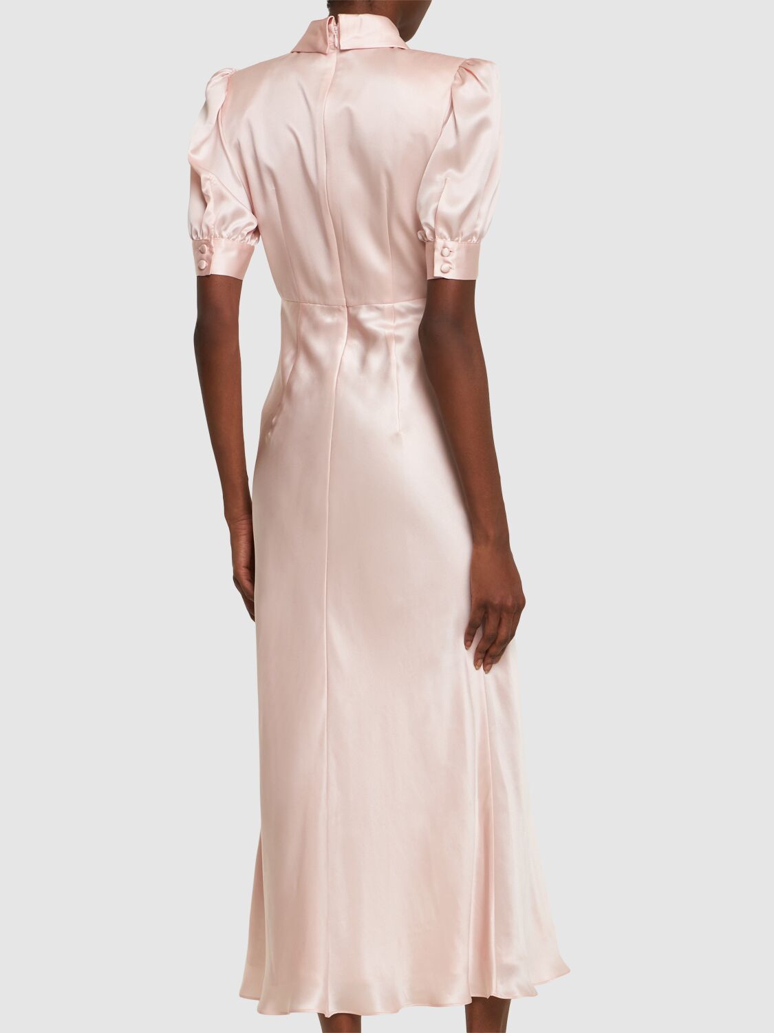 Shop Alessandra Rich Silk Satin Short Sleeve Long Dress In Light Pink