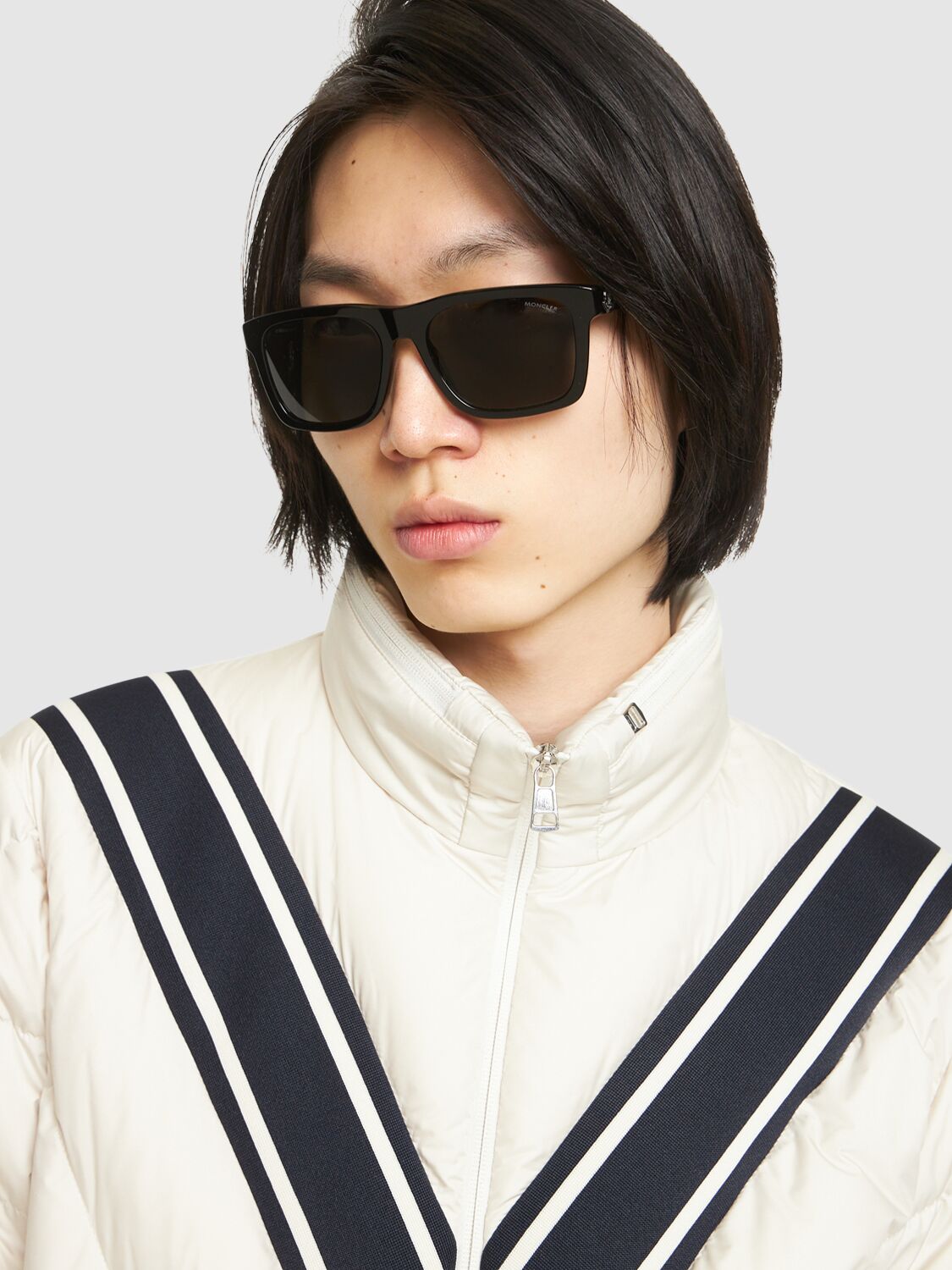 Shop Moncler Colada Squared Acetate Sunglasses In Shiny Black