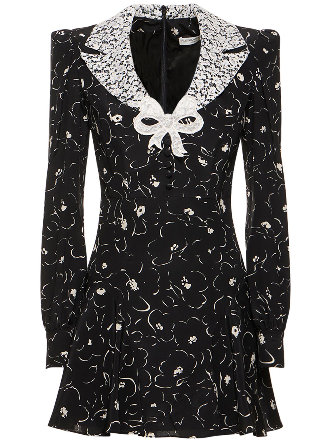 Shop Alessandra Rich Printed Silk Long Sleeve Mini Dress In Black,white