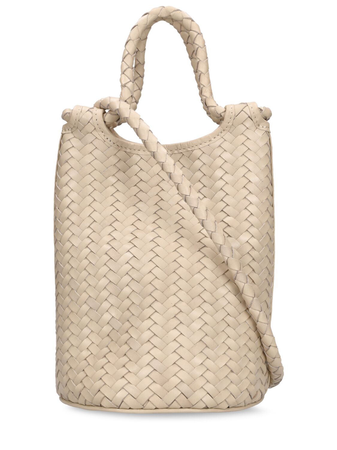 Shop Bembien Lina Woven Leather Top Handle Bag In Cream