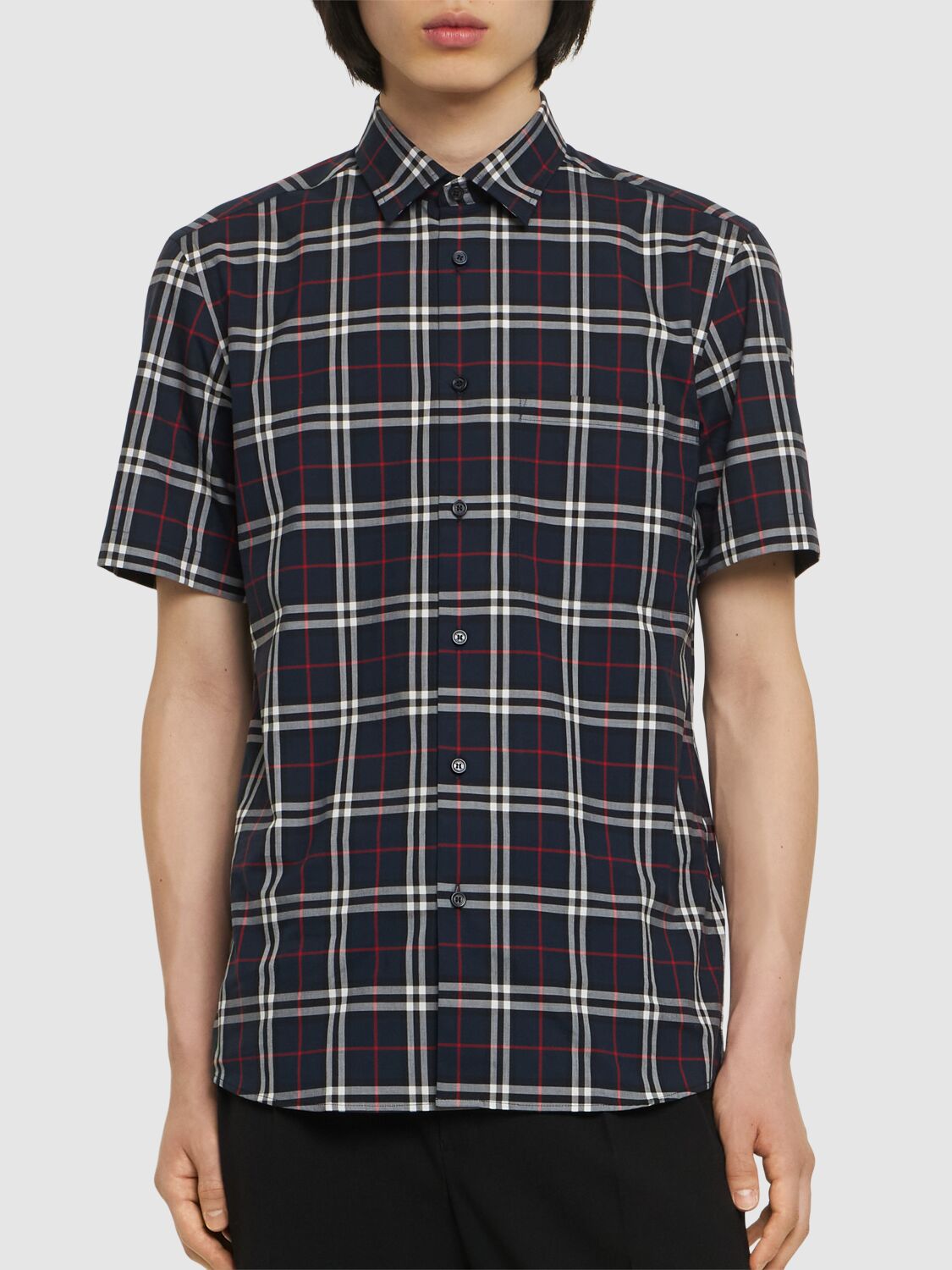 Shop Burberry Simpson Cotton Checked Shirt In Navy