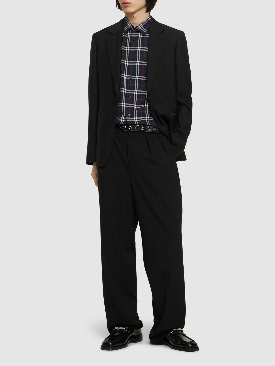 Shop Burberry Simpson Cotton Checked Shirt In Navy