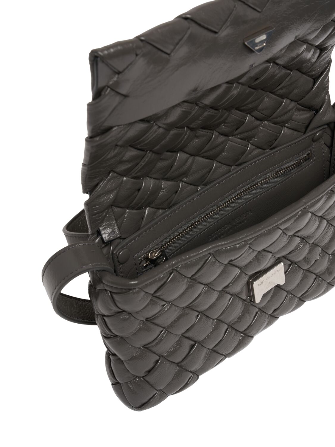 Shop Bottega Veneta Small Rumple Leather Messenger Bag In Light Graphite