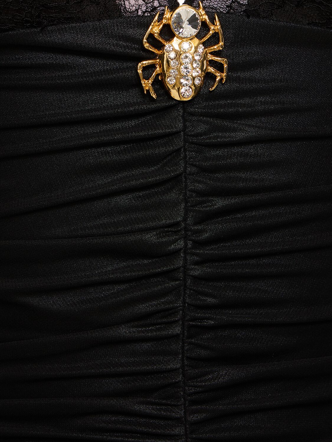 Shop Alessandra Rich Laminated Jersey Slip Mini Dress W/lace In Black