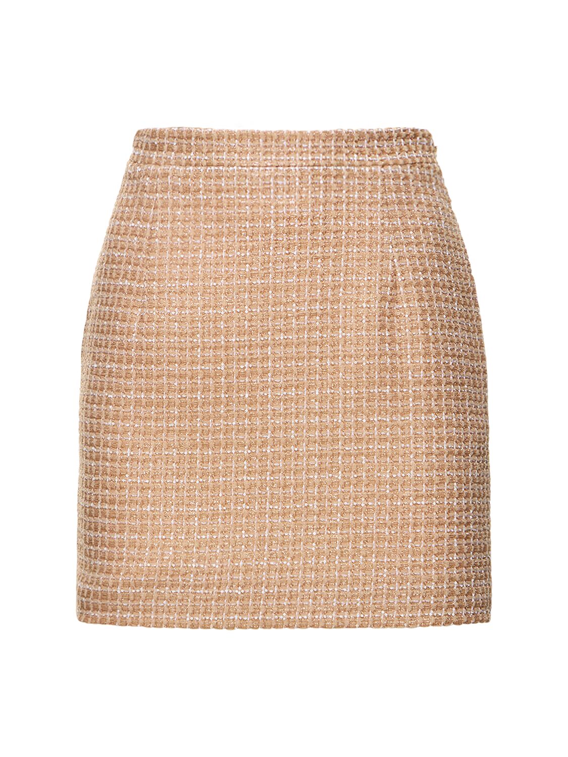 Alessandra Rich Sequined Tweed Mini Skirt In Camel