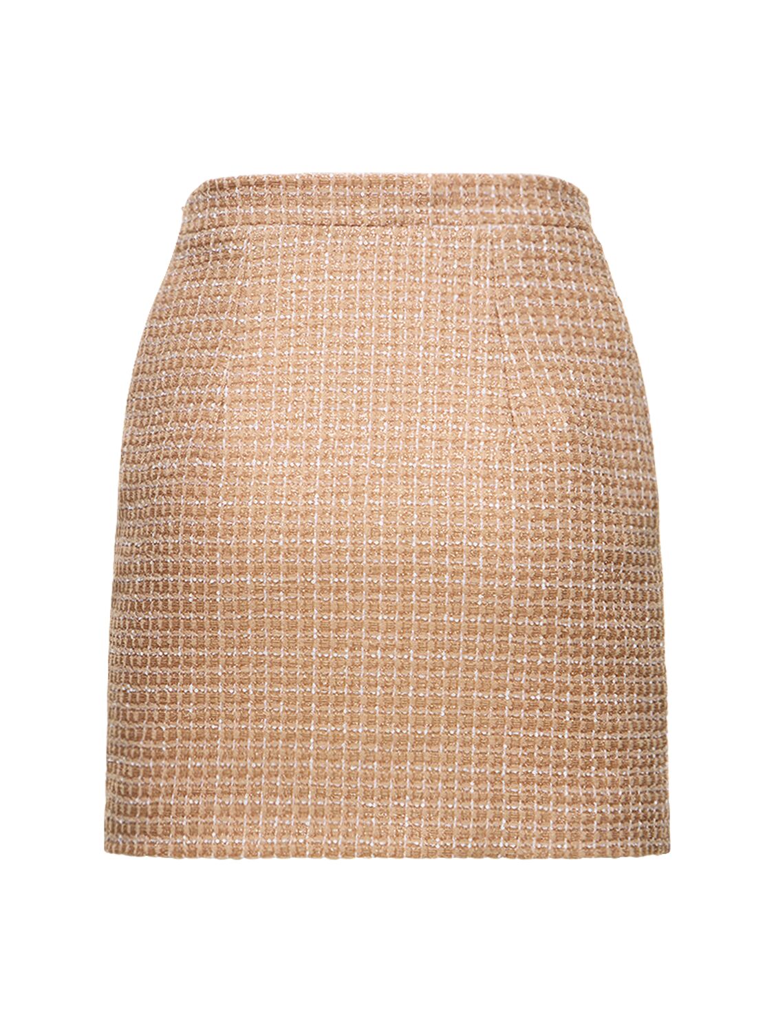 Shop Alessandra Rich Sequined Tweed Mini Skirt In Camel
