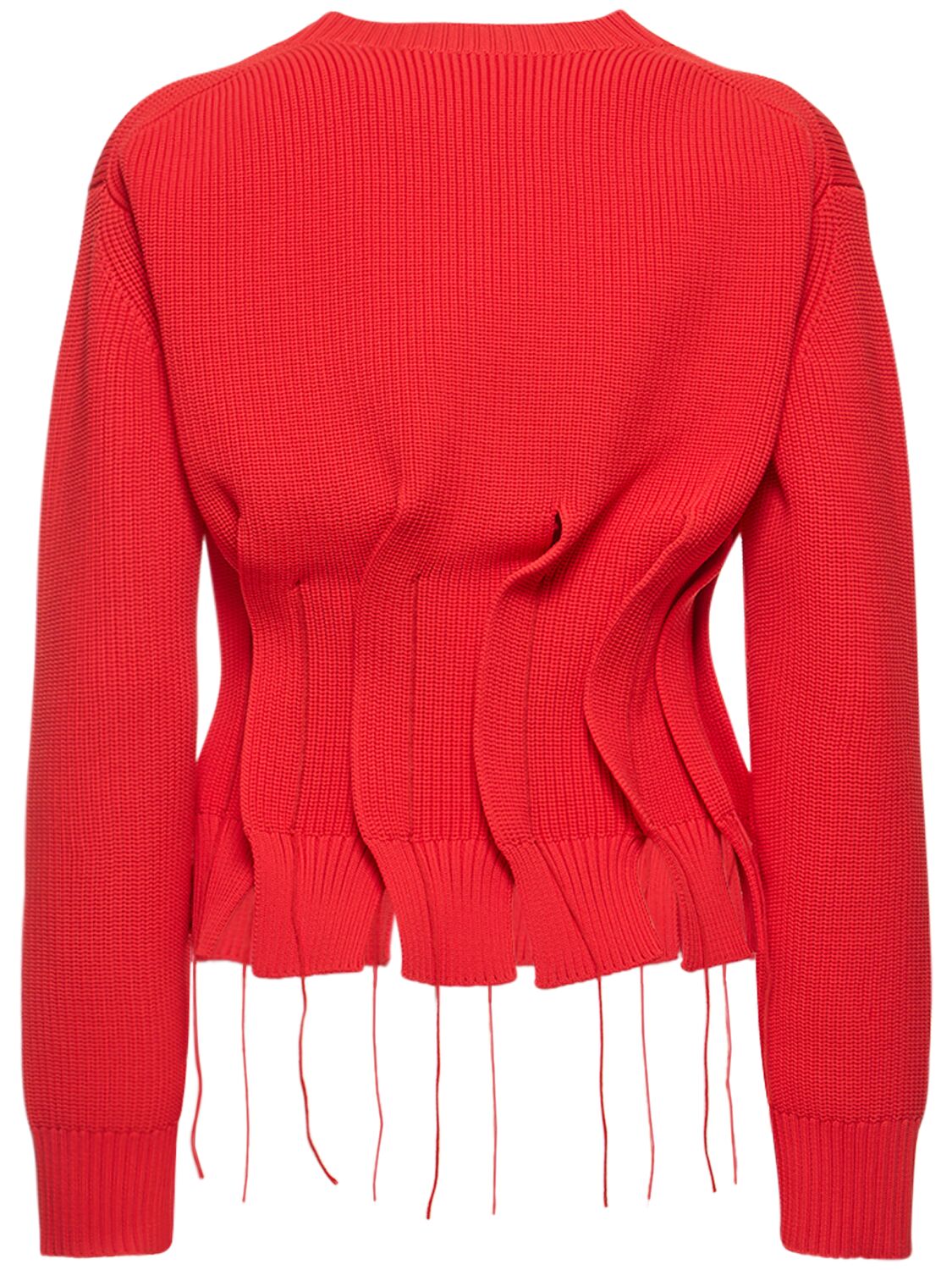 Shop Sacai Pleated Rib Knit Sweater In Red