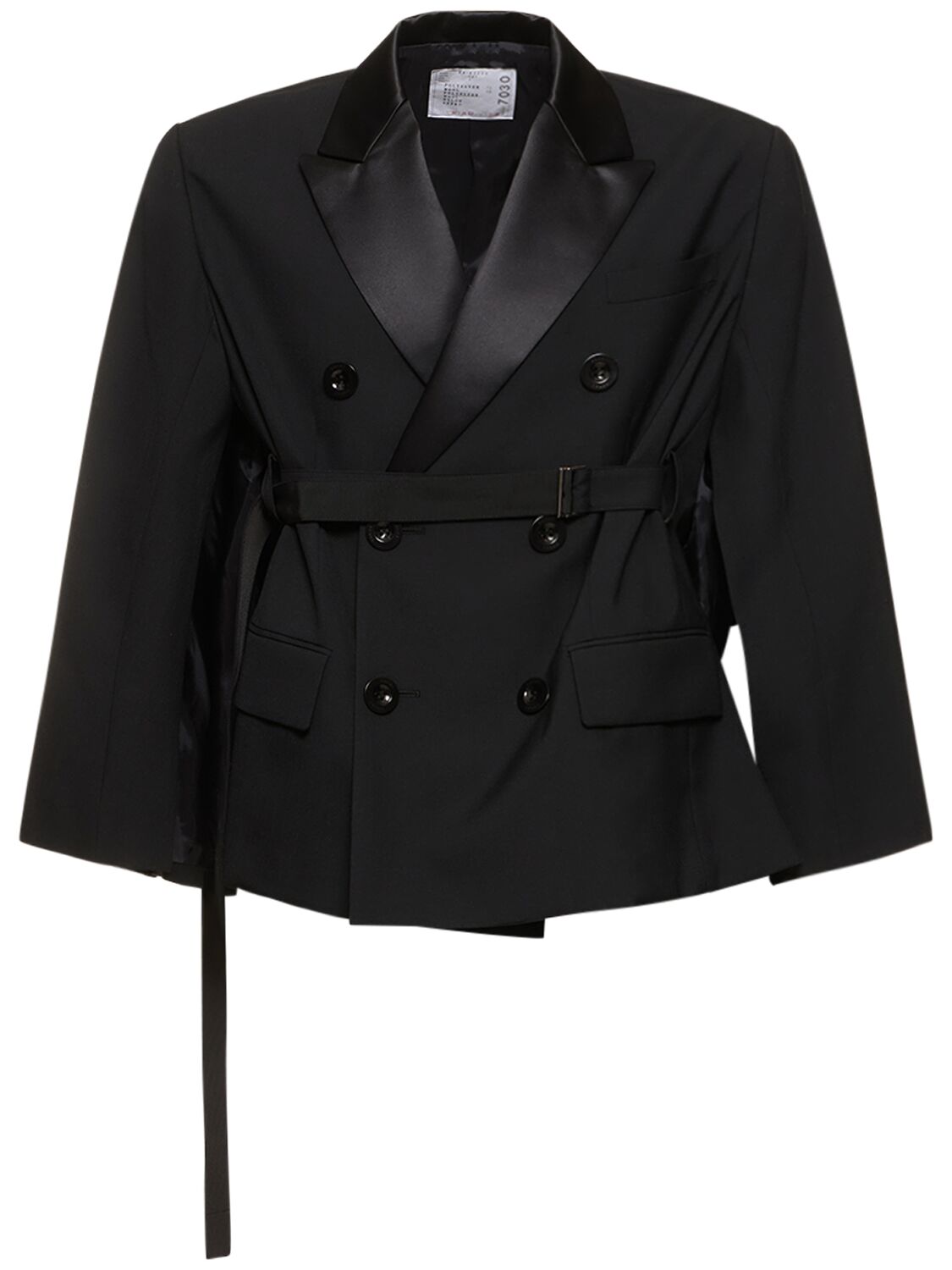 Sacai Belted Double Breast Tailored Jacket In 블랙