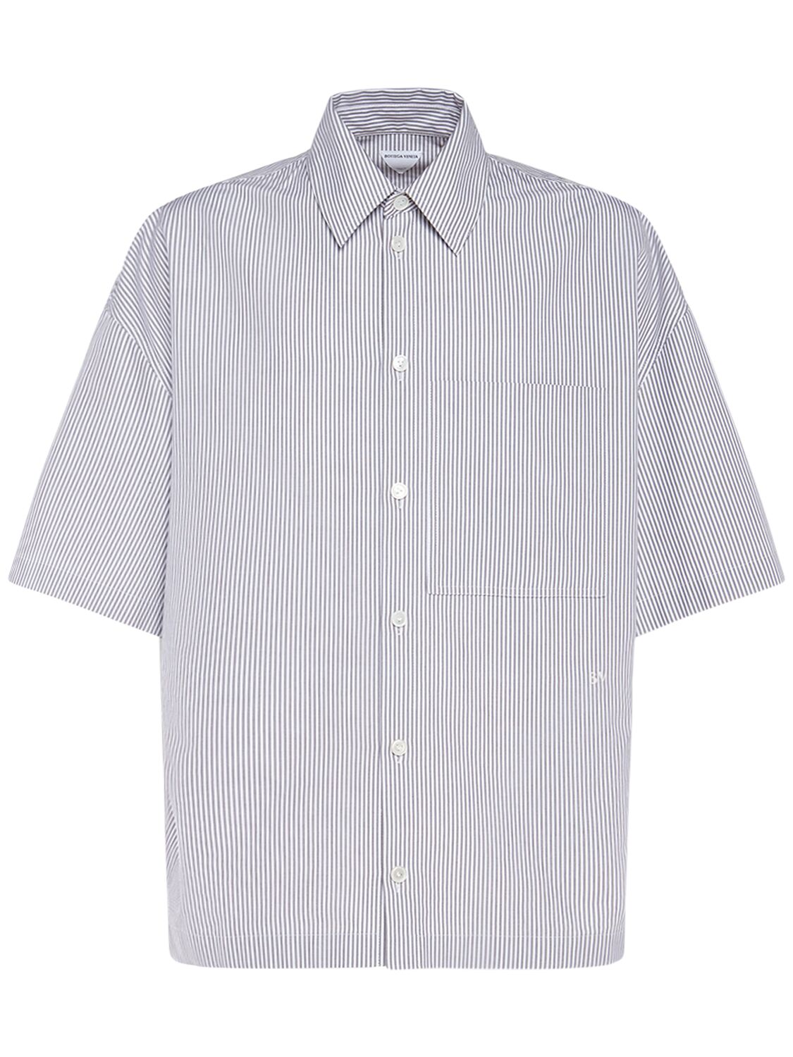 Shop Bottega Veneta Classic Striped Cotton Shirt In Grey,white