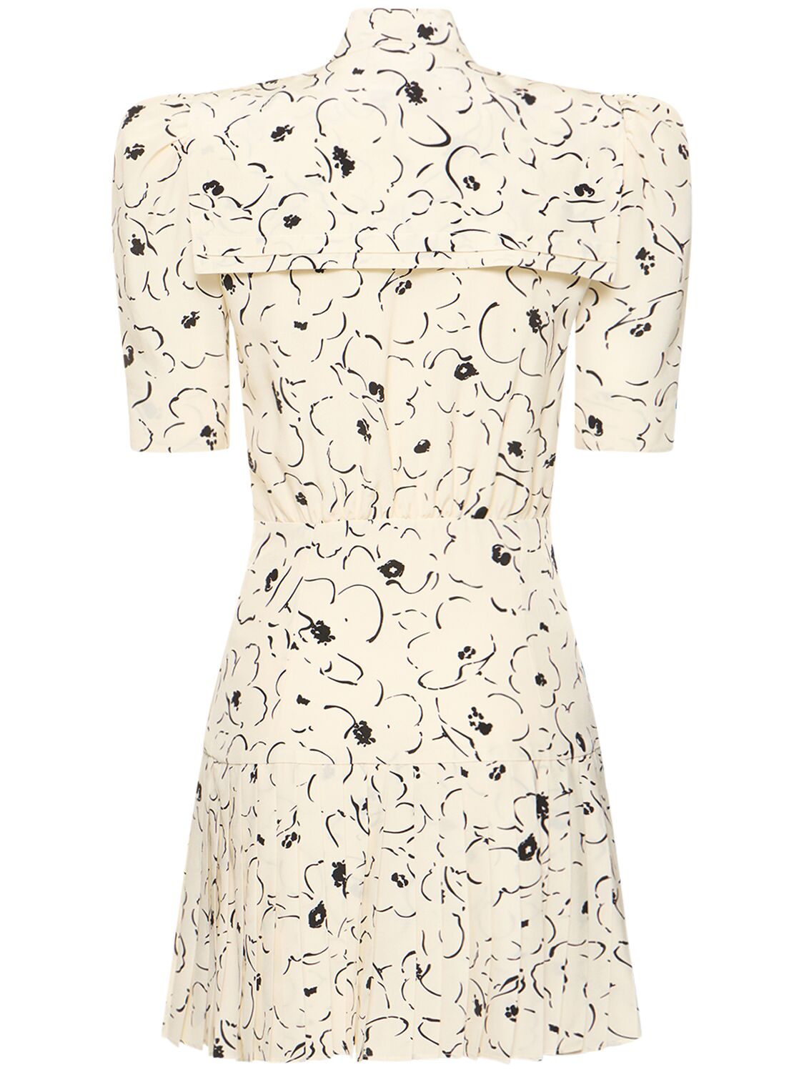 Shop Alessandra Rich Printed Silk Pleated Mini Dress In Ivory,black