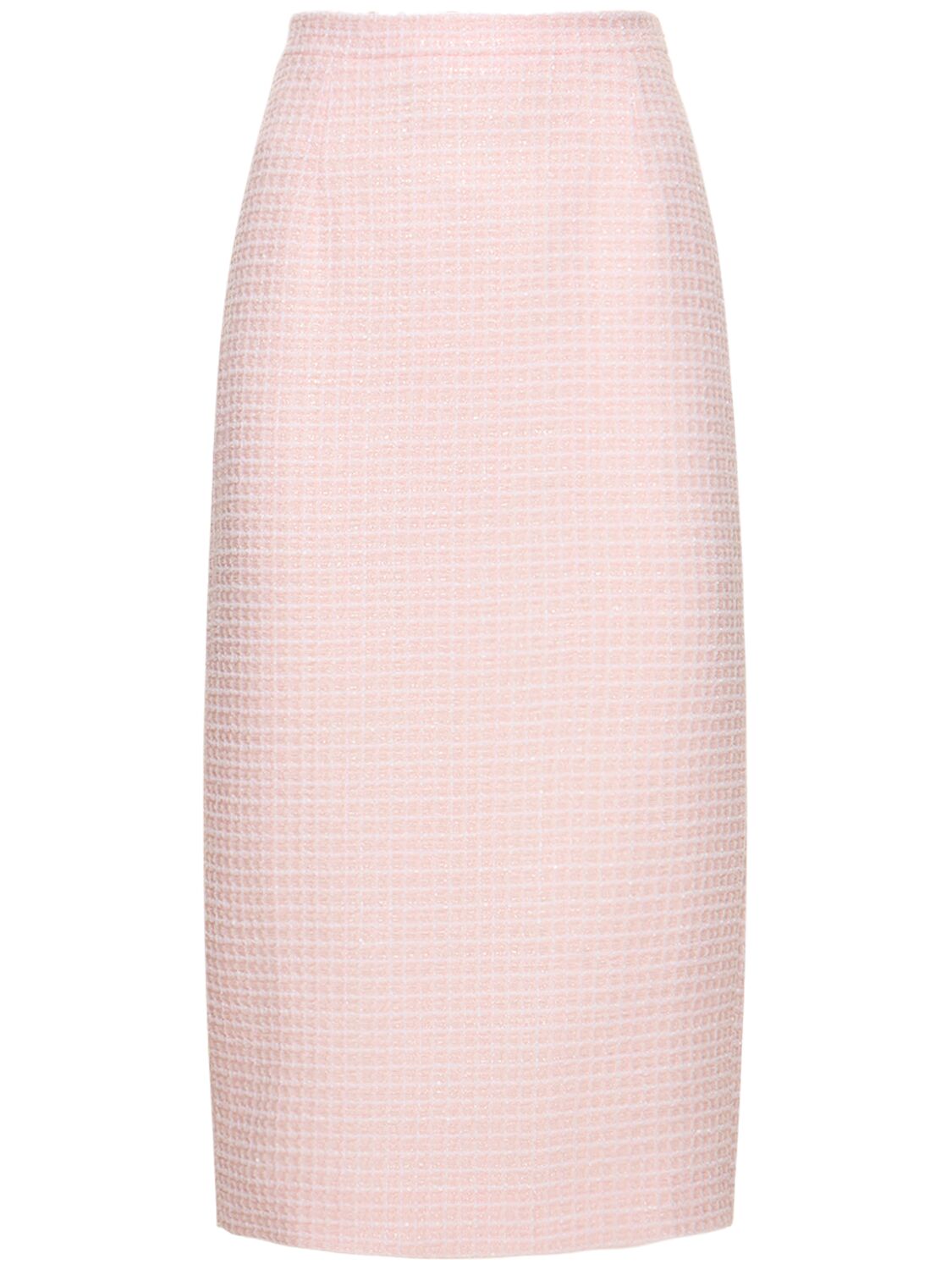 Shop Alessandra Rich Sequined Tweed Midi Skirt In Light Pink