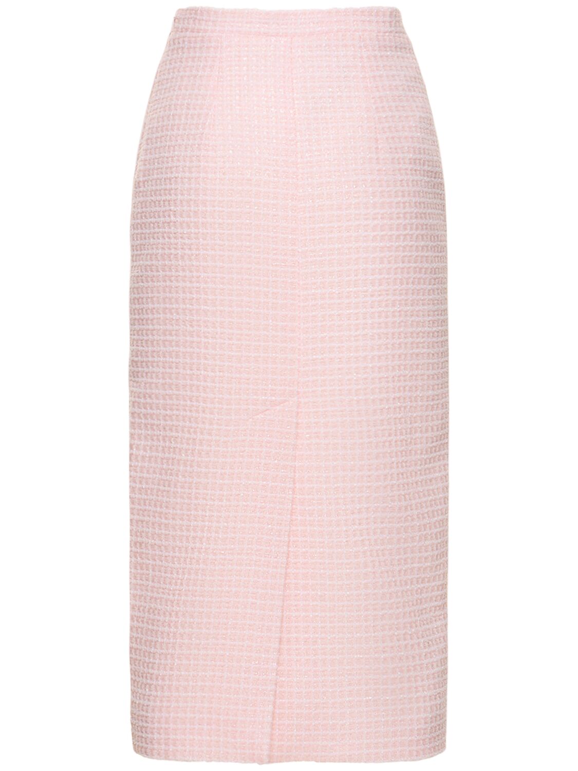 Shop Alessandra Rich Sequined Tweed Midi Skirt In Light Pink