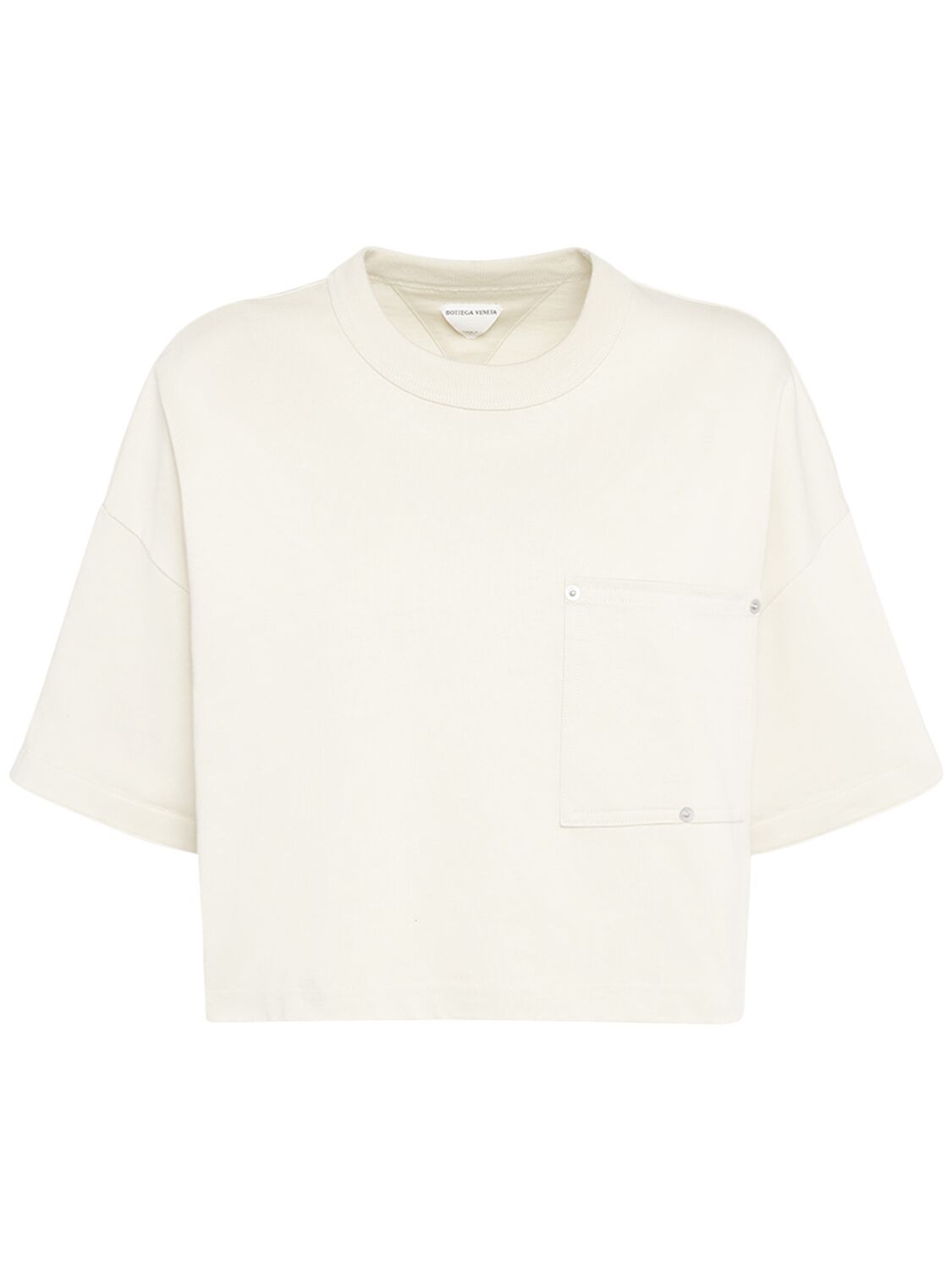 Shop Bottega Veneta Jersey Cropped T-shirt W/ V Pocket In Chalk