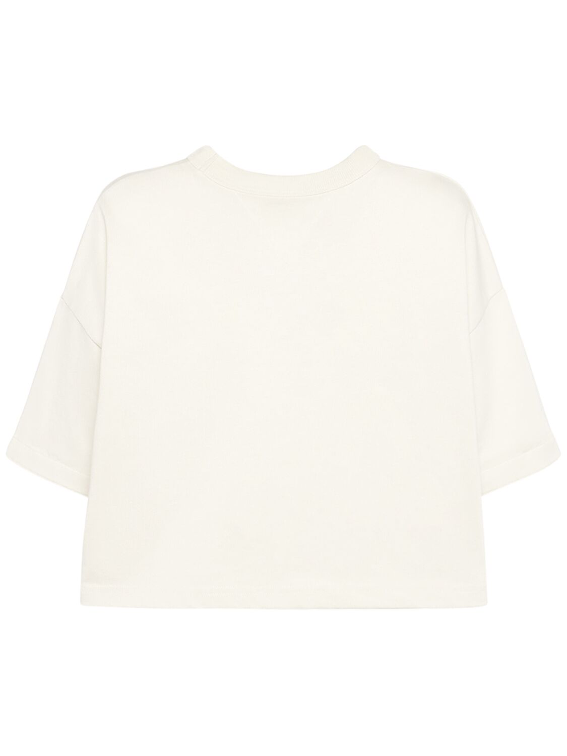 Shop Bottega Veneta Jersey Cropped T-shirt W/ V Pocket In Chalk