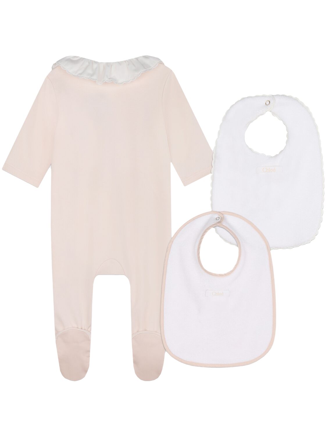 Shop Chloé Organic Cotton Romper & 2 Bibs In Pink