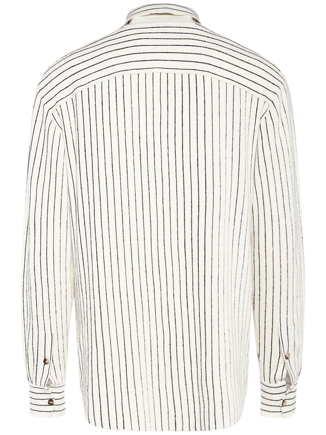 Shop Bottega Veneta Pinstripe Knitted Linen Shirt In Chalk,grey
