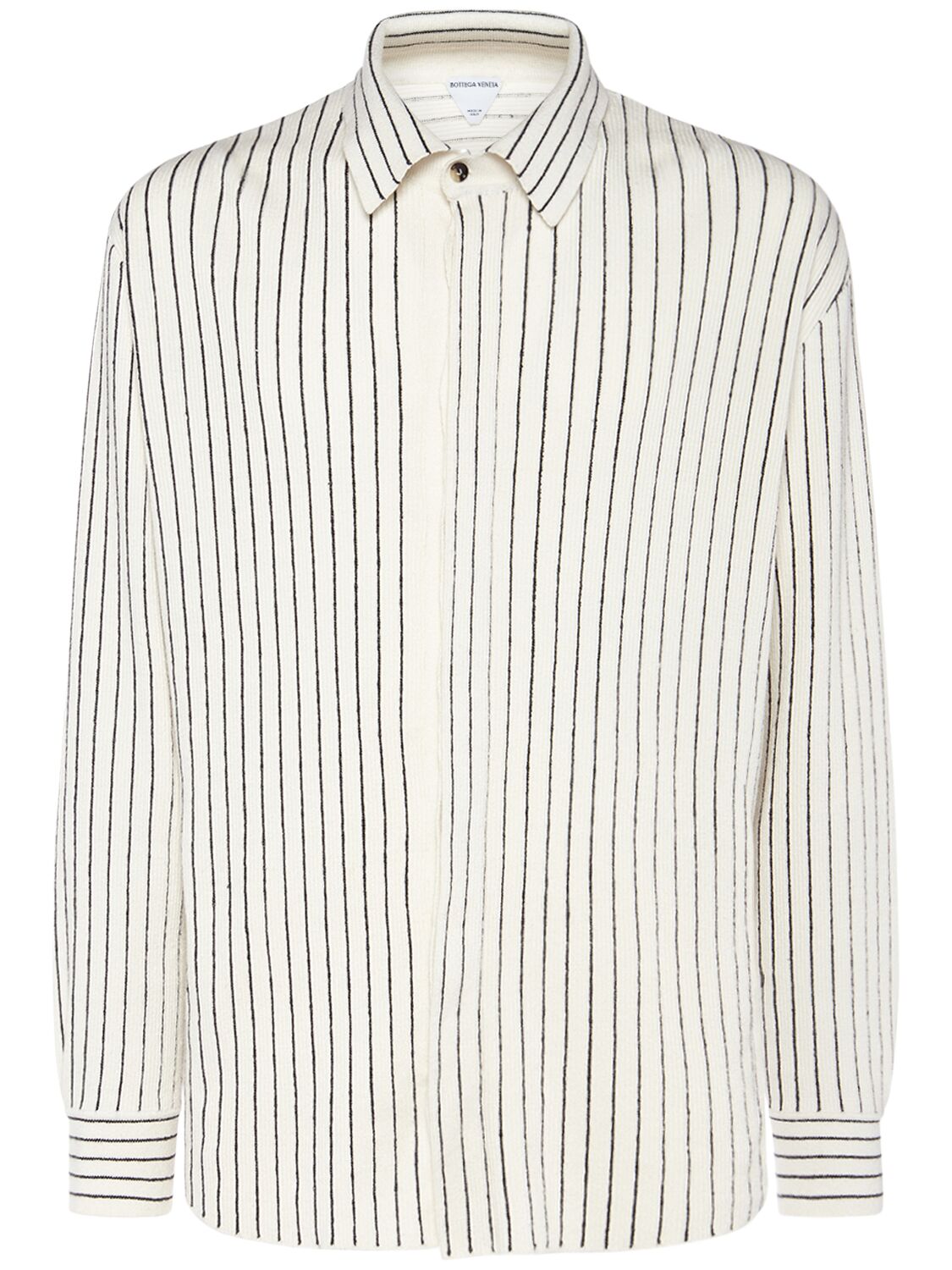 Shop Bottega Veneta Pinstripe Knitted Linen Shirt In Chalk,grey