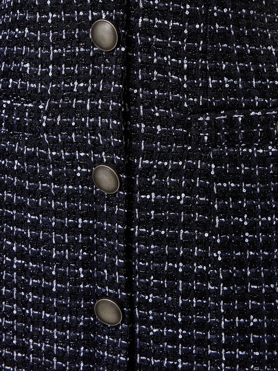 Shop Alessandra Rich Sequined Tweed Sleeveless Mini Dress In Multi,navy