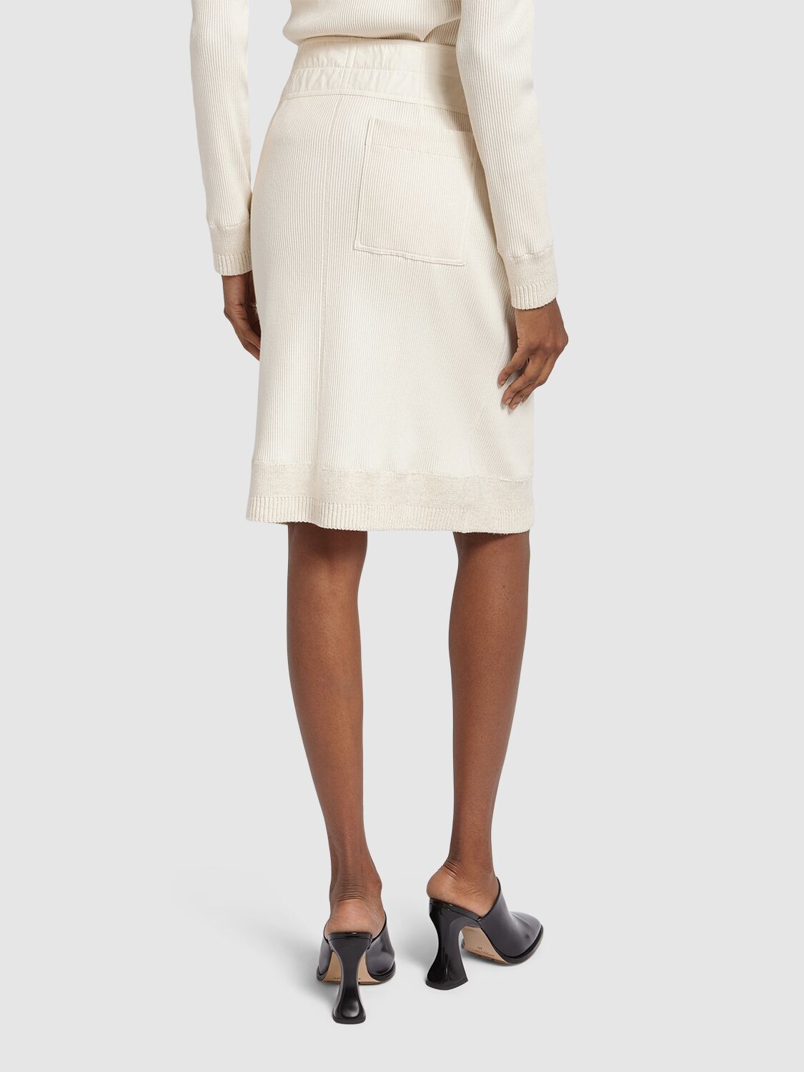 Shop Bottega Veneta Compact Cotton Rib Jersey Skirt In Sea Salt