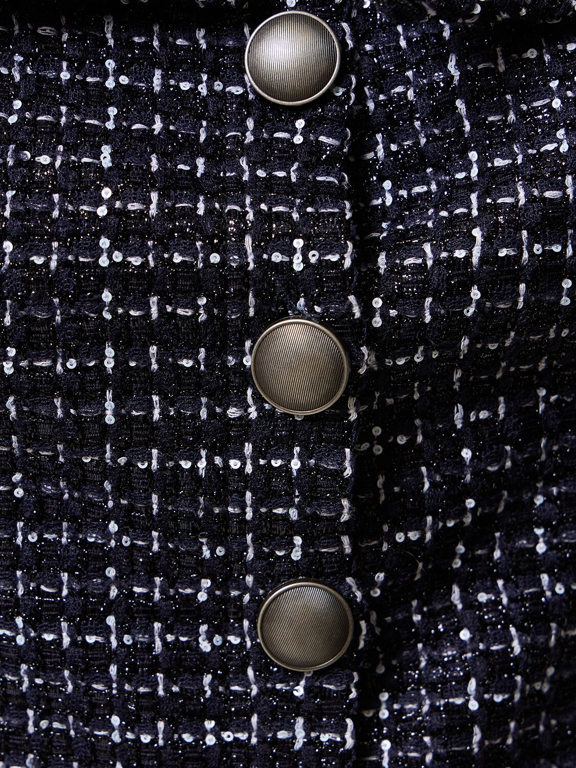 Shop Alessandra Rich Sequined Tweed Crop Top W/bow In Navy