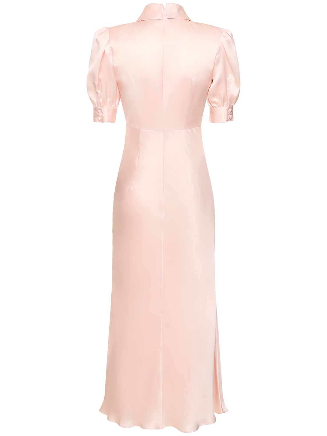 Shop Alessandra Rich Silk Satin Short Sleeve Long Dress In Light Pink