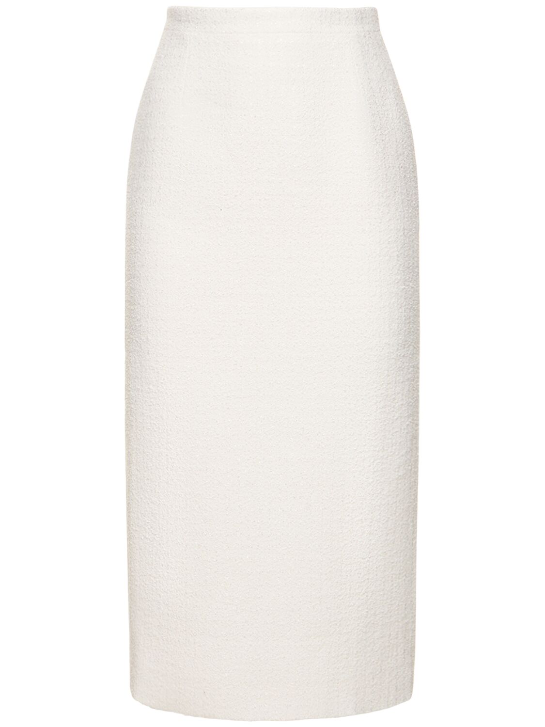 Shop Alessandra Rich High Waisted Tweed Bouclé Midi Skirt In White