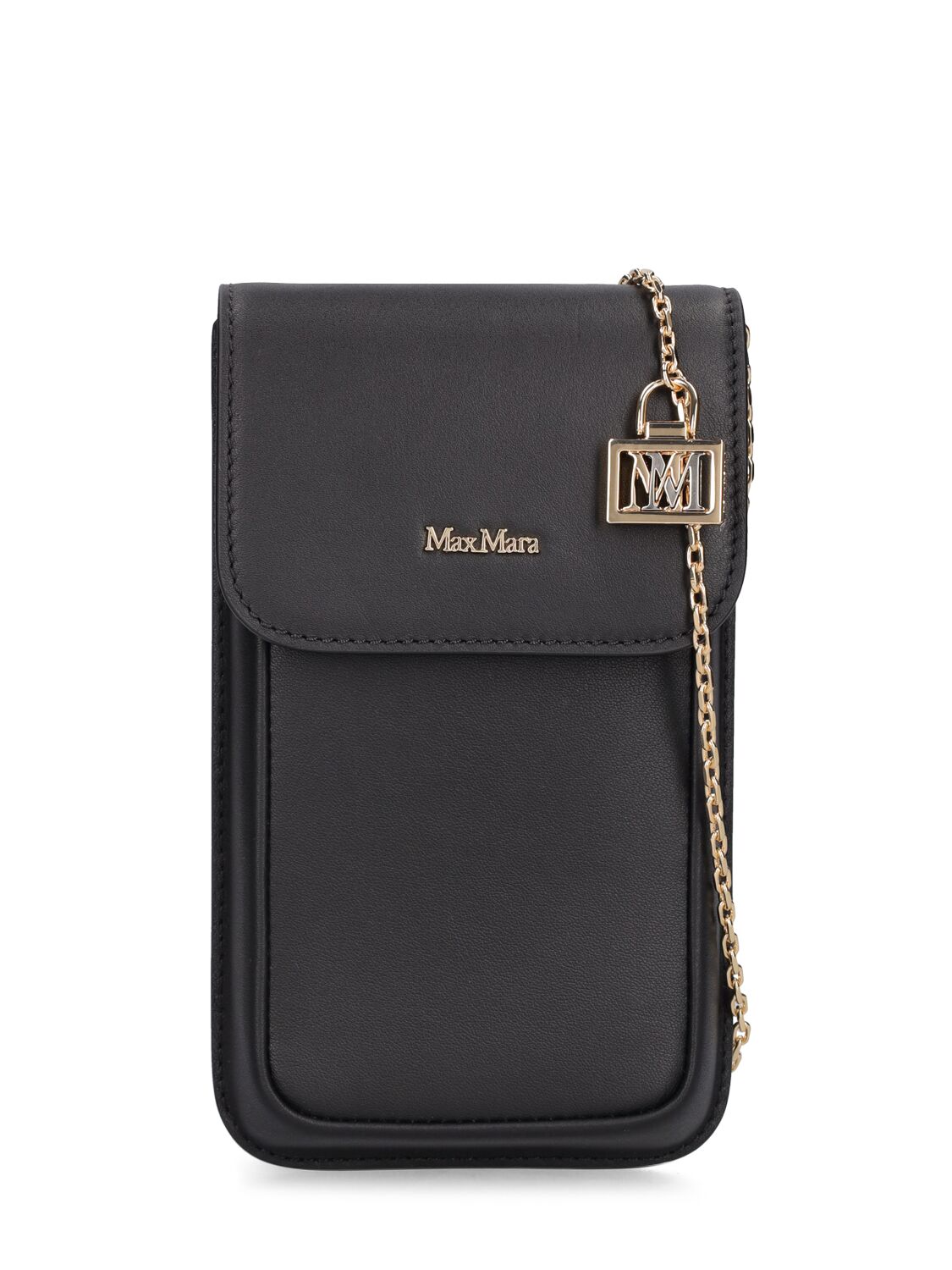 Max Mara Logo Leather Phone Case In Black