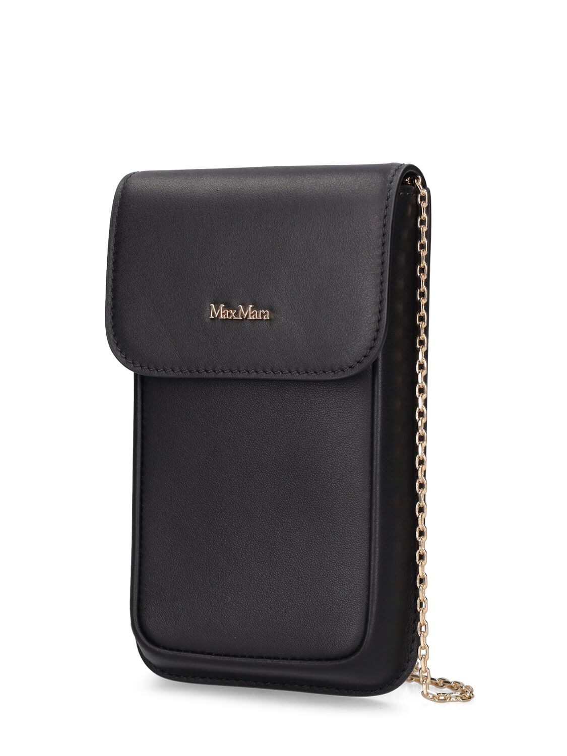 Shop Max Mara Logo Leather Phone Case In Black