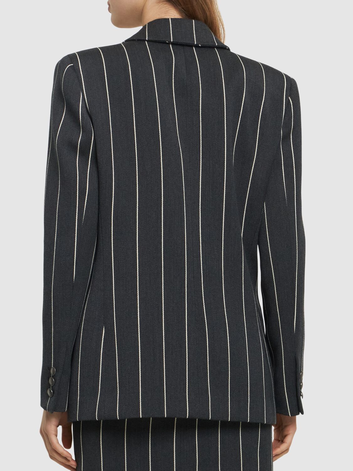 Shop Alessandra Rich Pinstripe Light Wool Tailored Jacket In Grey,white