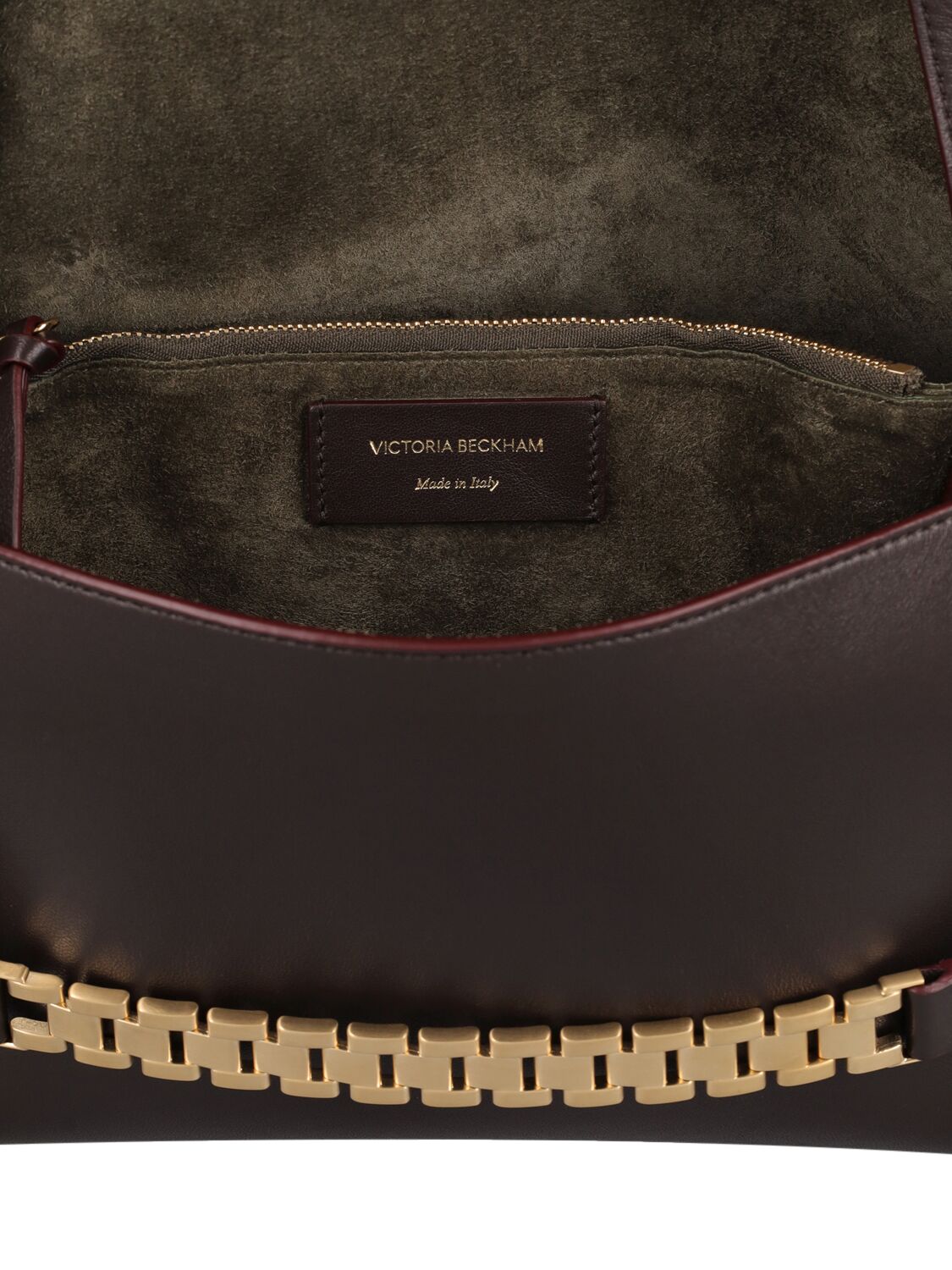 Shop Victoria Beckham Chain Leather Shoulder Bag In Cocoa