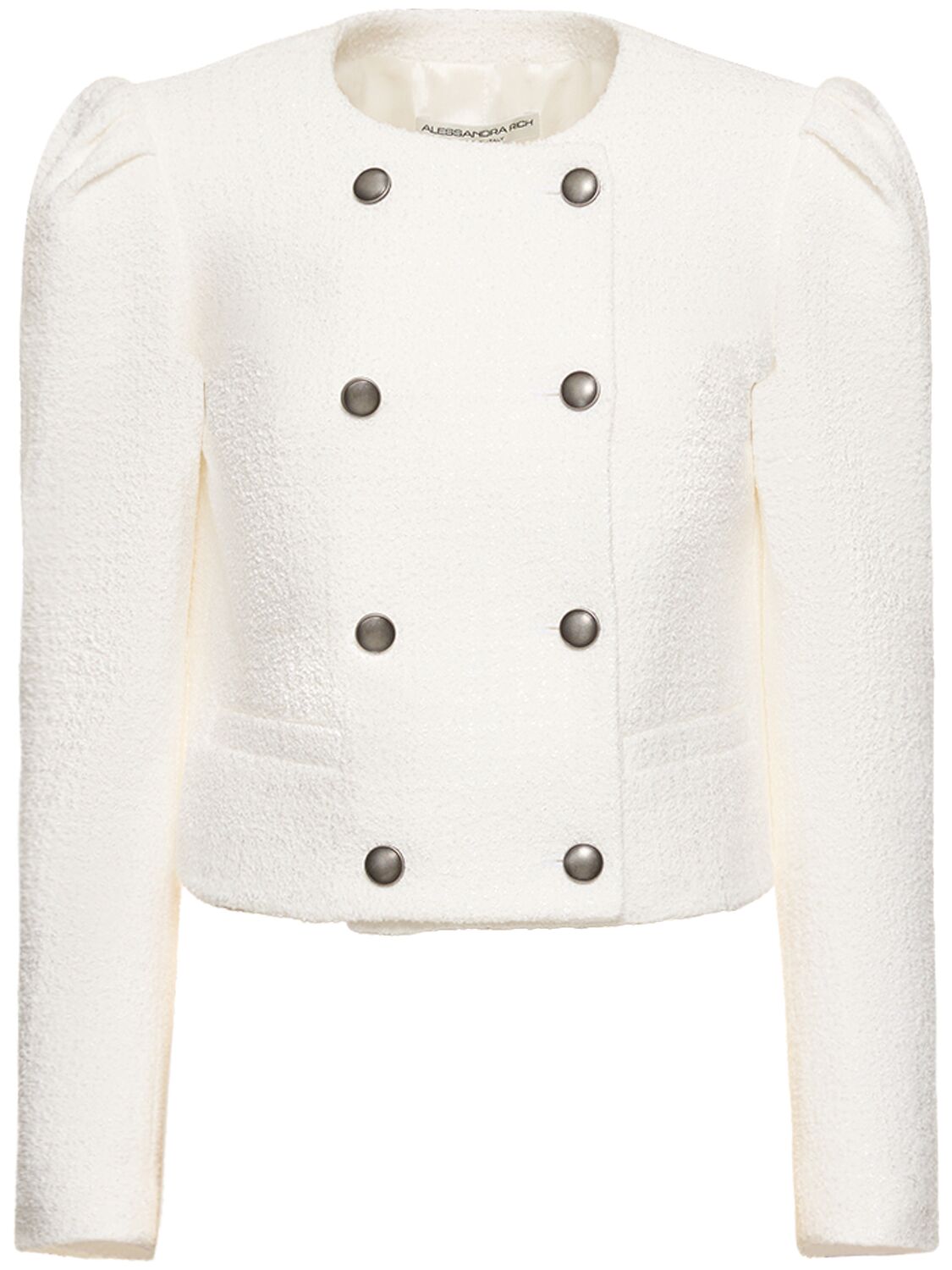 Alessandra Rich Double Breasted Tweed Bouclé Jacket In White