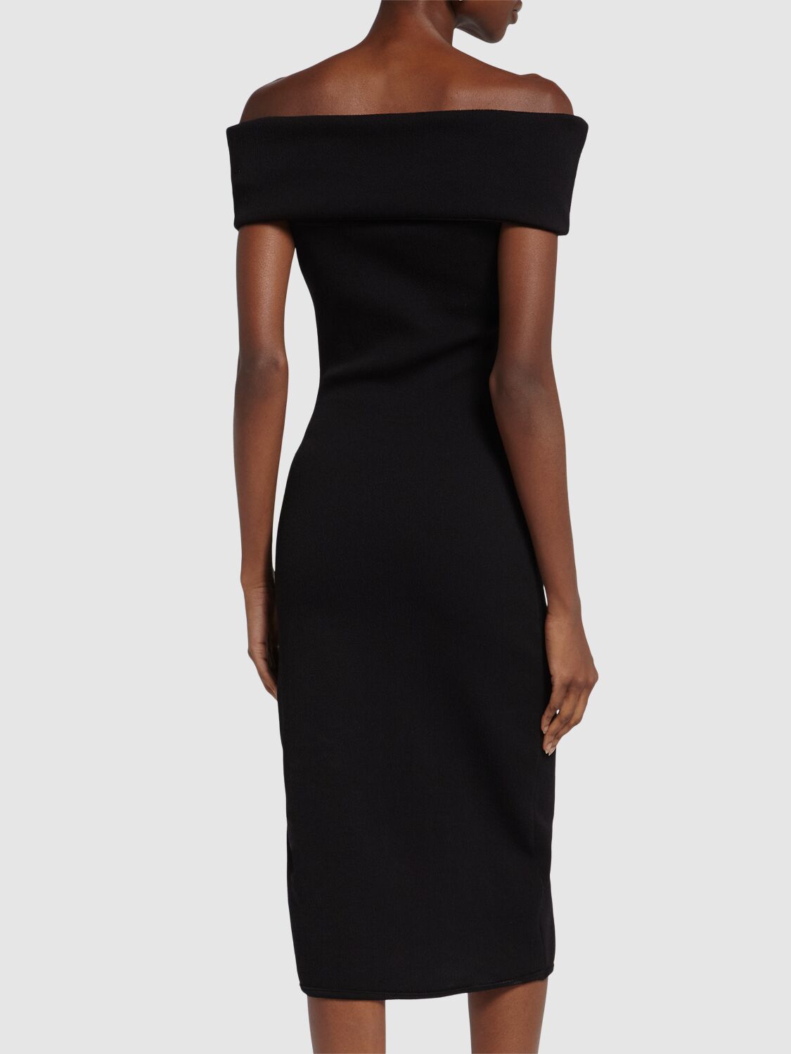 Shop Bottega Veneta Textured Nylon Off-the-shoulder Dress In Black