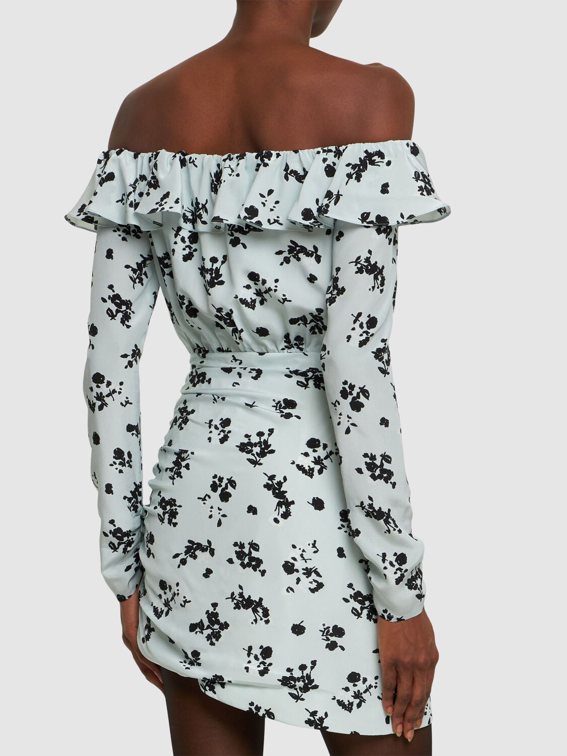 Printed Off-the-shoulder Silk Mini Dress