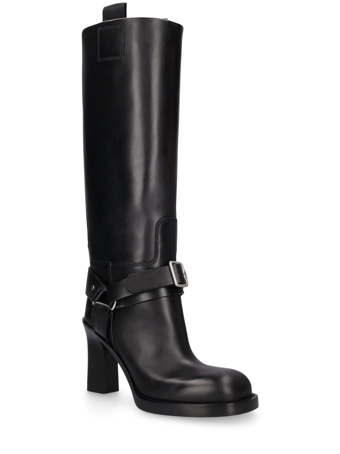 Shop Burberry 100mm Lf Stirrup Leather Tall Boots In Schwarz