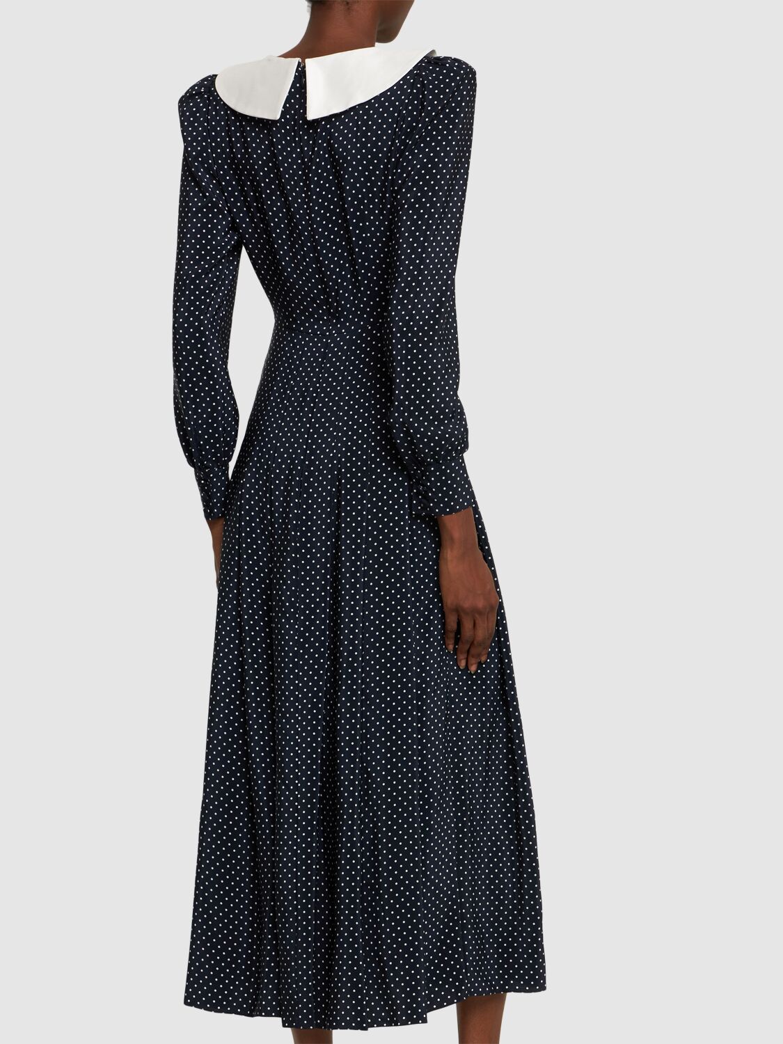 Shop Alessandra Rich Polka Dot Silk Long Sleeve Maxi Dress In Navy,white