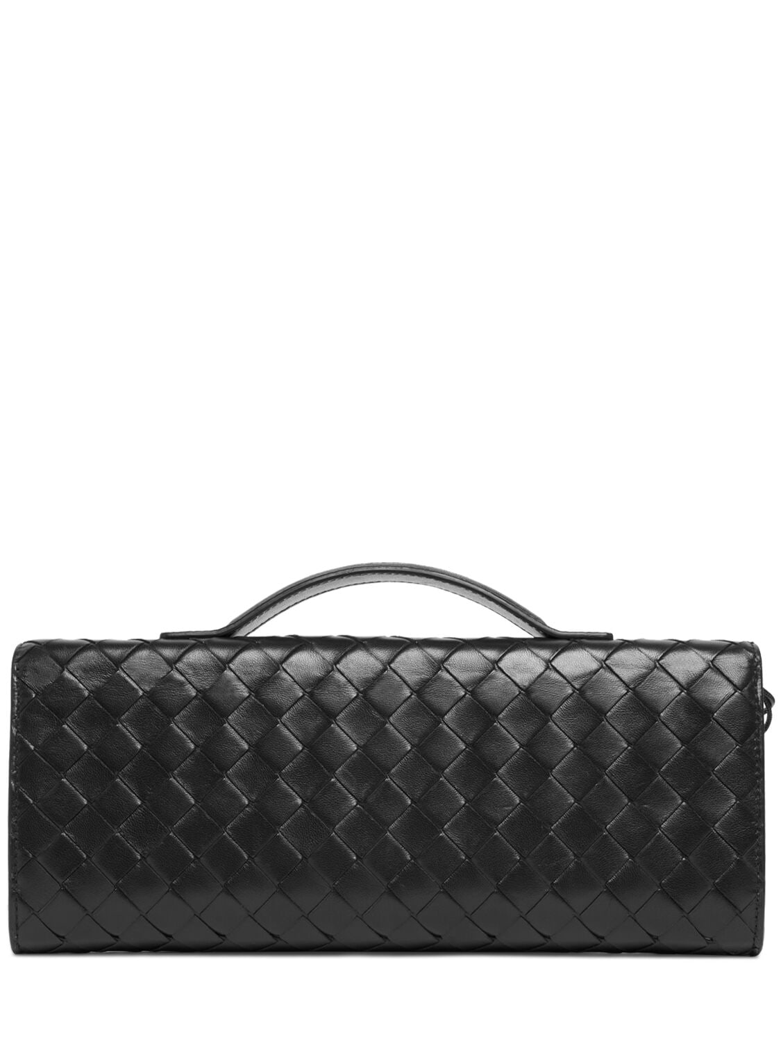 Shop Bottega Veneta Long Andiamo Clutch W/ Handle In Black