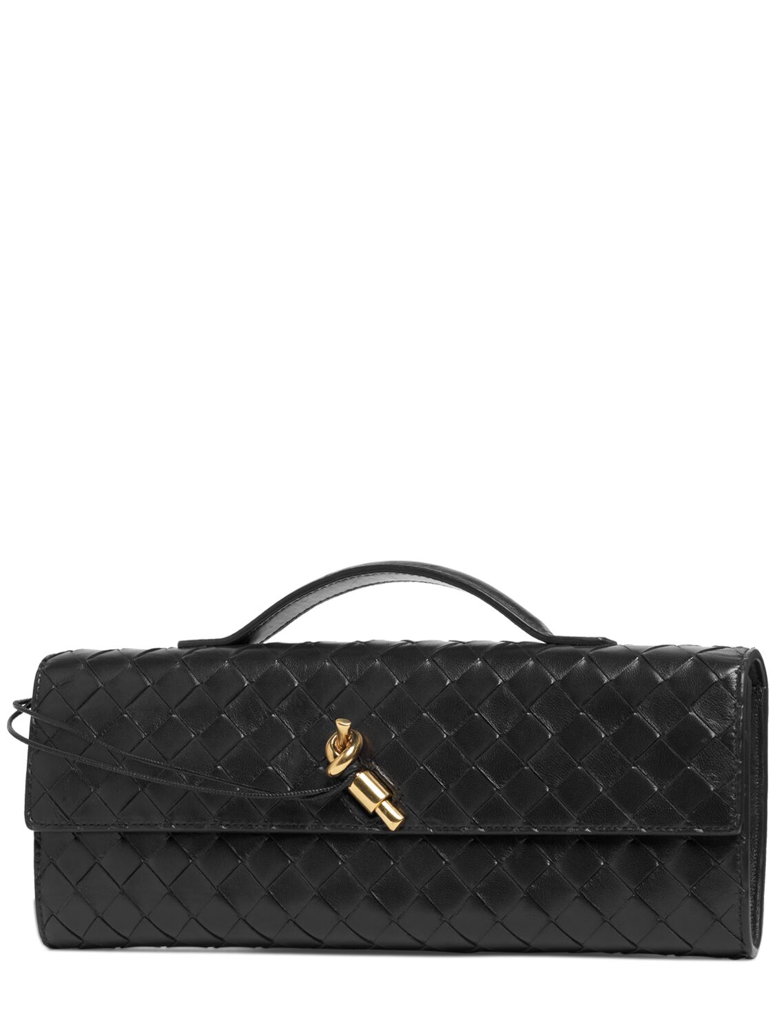 Shop Bottega Veneta Long Andiamo Clutch W/ Handle In Black