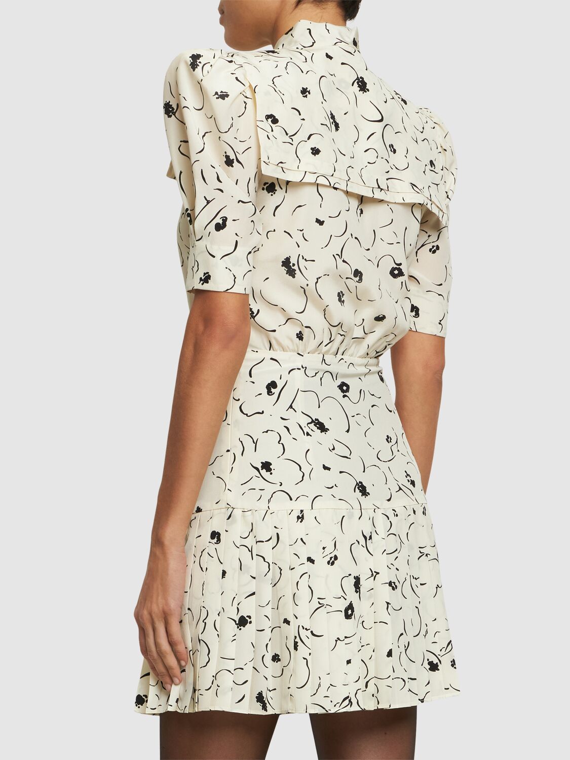 Shop Alessandra Rich Printed Silk Pleated Mini Dress In Ivory,black