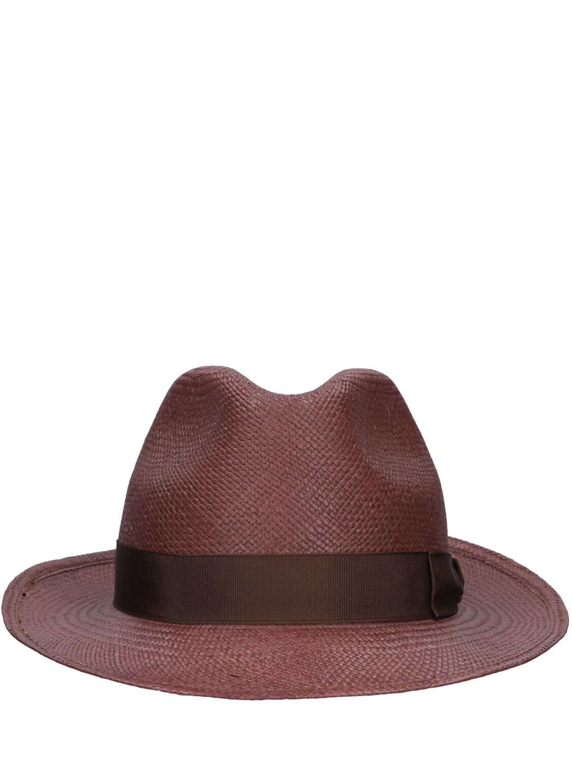 Borsalino Federico 6cm Brim Straw Panama Hat In Bordeaux