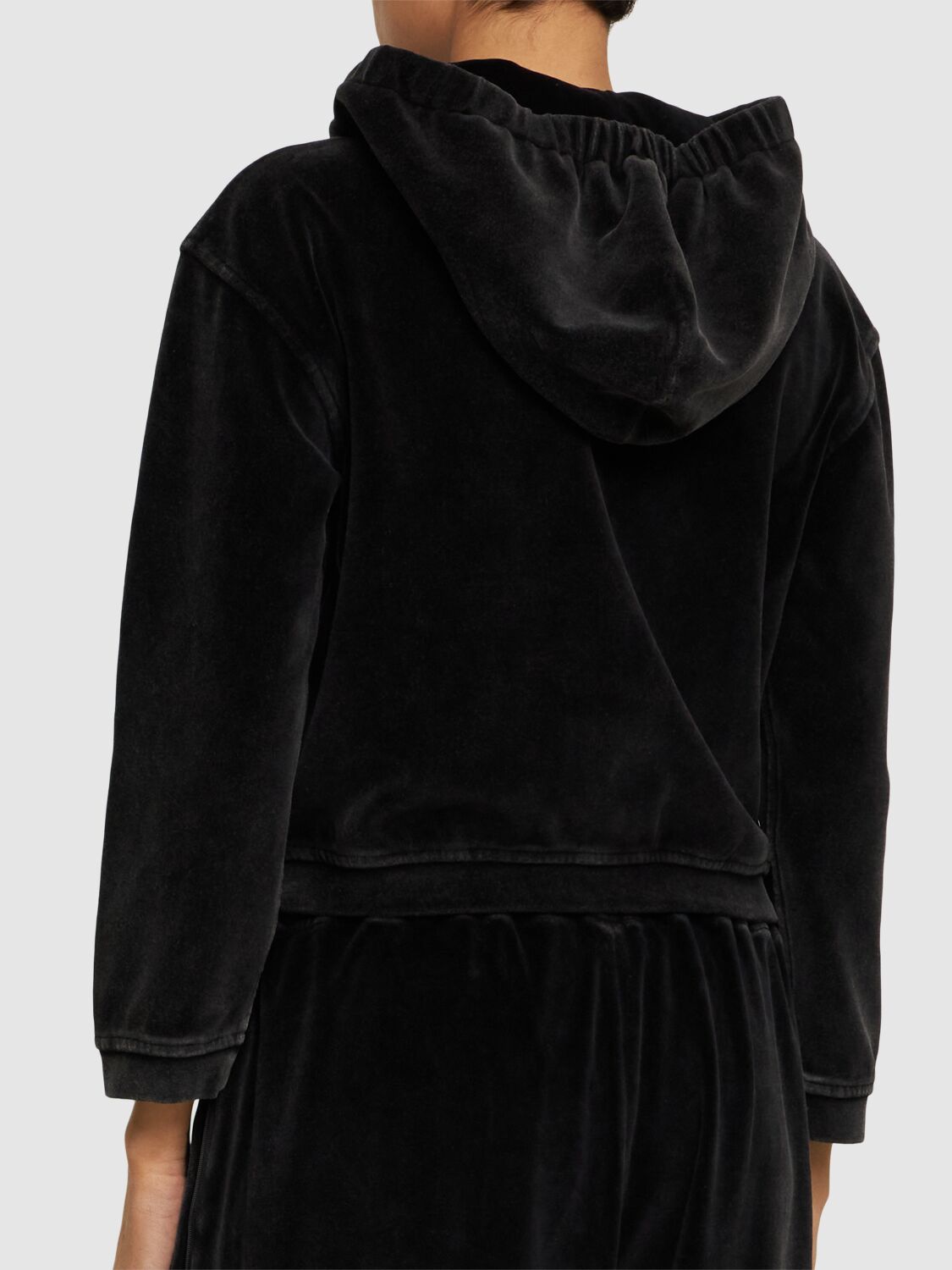 ALEXANDER WANG Cropped Zip Up Cotton Hoodie W/ Logo