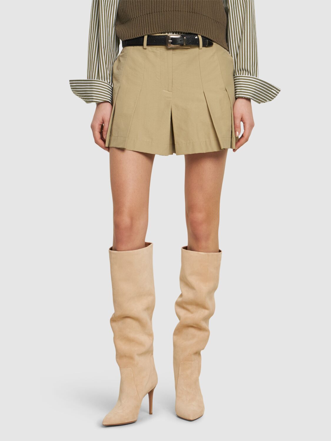 Shop Paris Texas 85mm Stiletto Suede Tall Boots In Beige