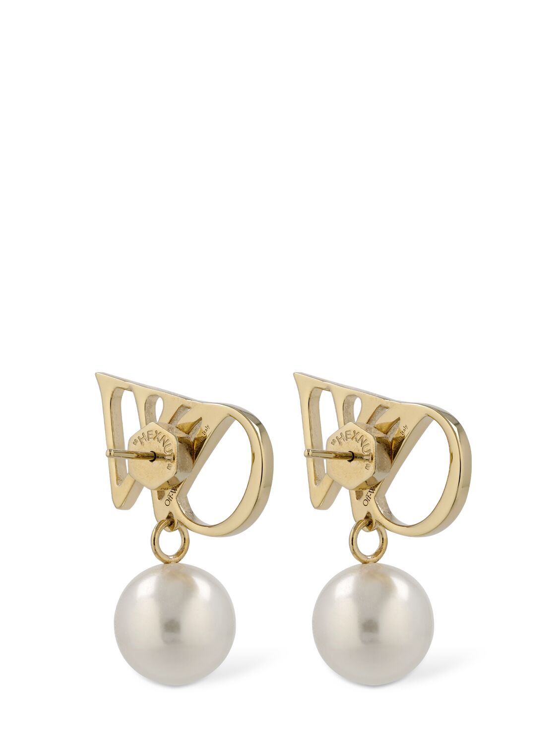 Shop Off-white Ow Brass & Faux Pearl Earrings In Gold