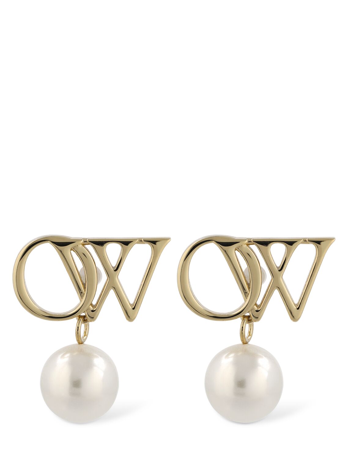Off-white Ow Brass & Faux Pearl Earrings In Gold
