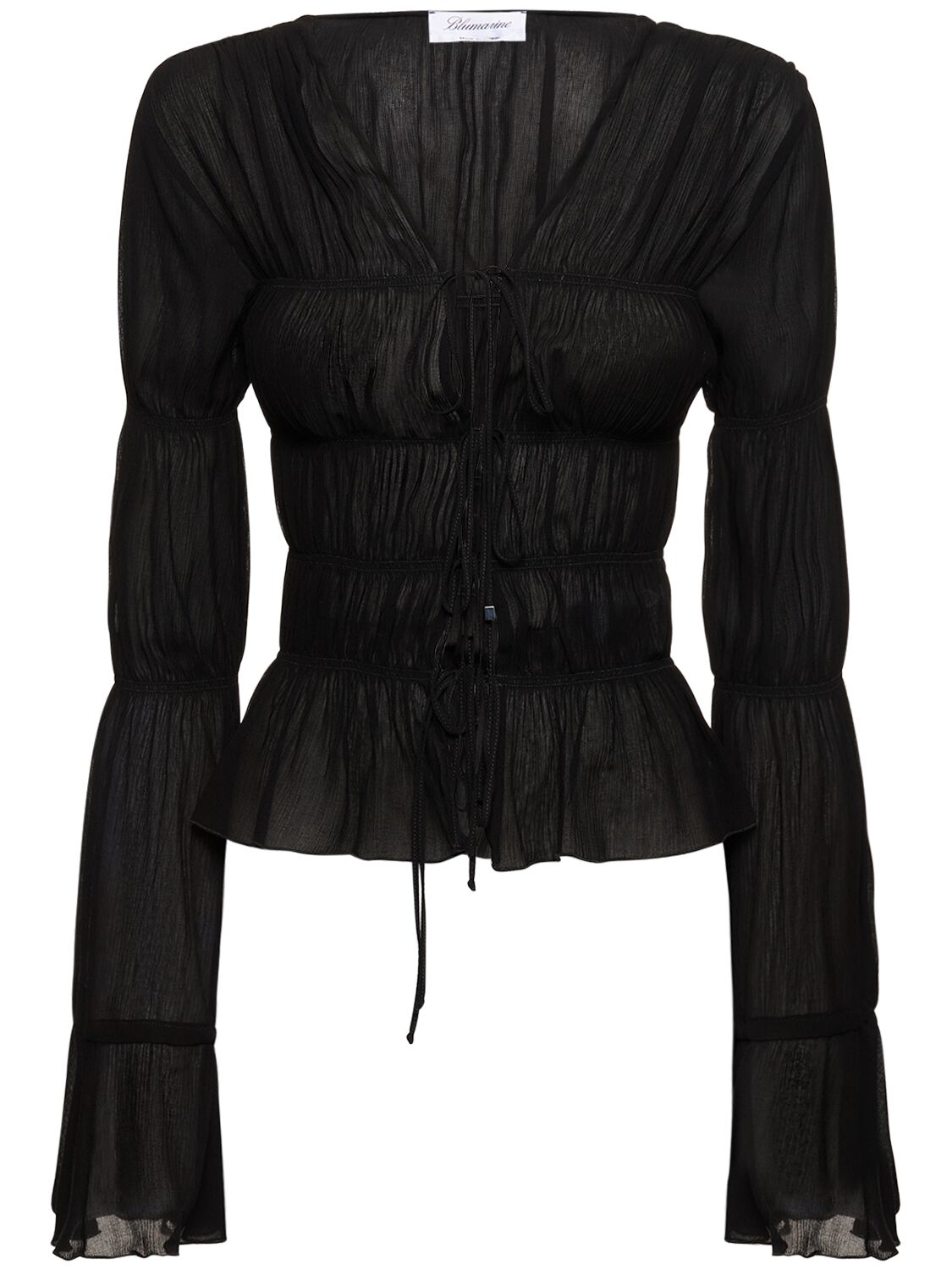 Blumarine Ruched Sheer Viscose Long Sleeve Shirt In Black